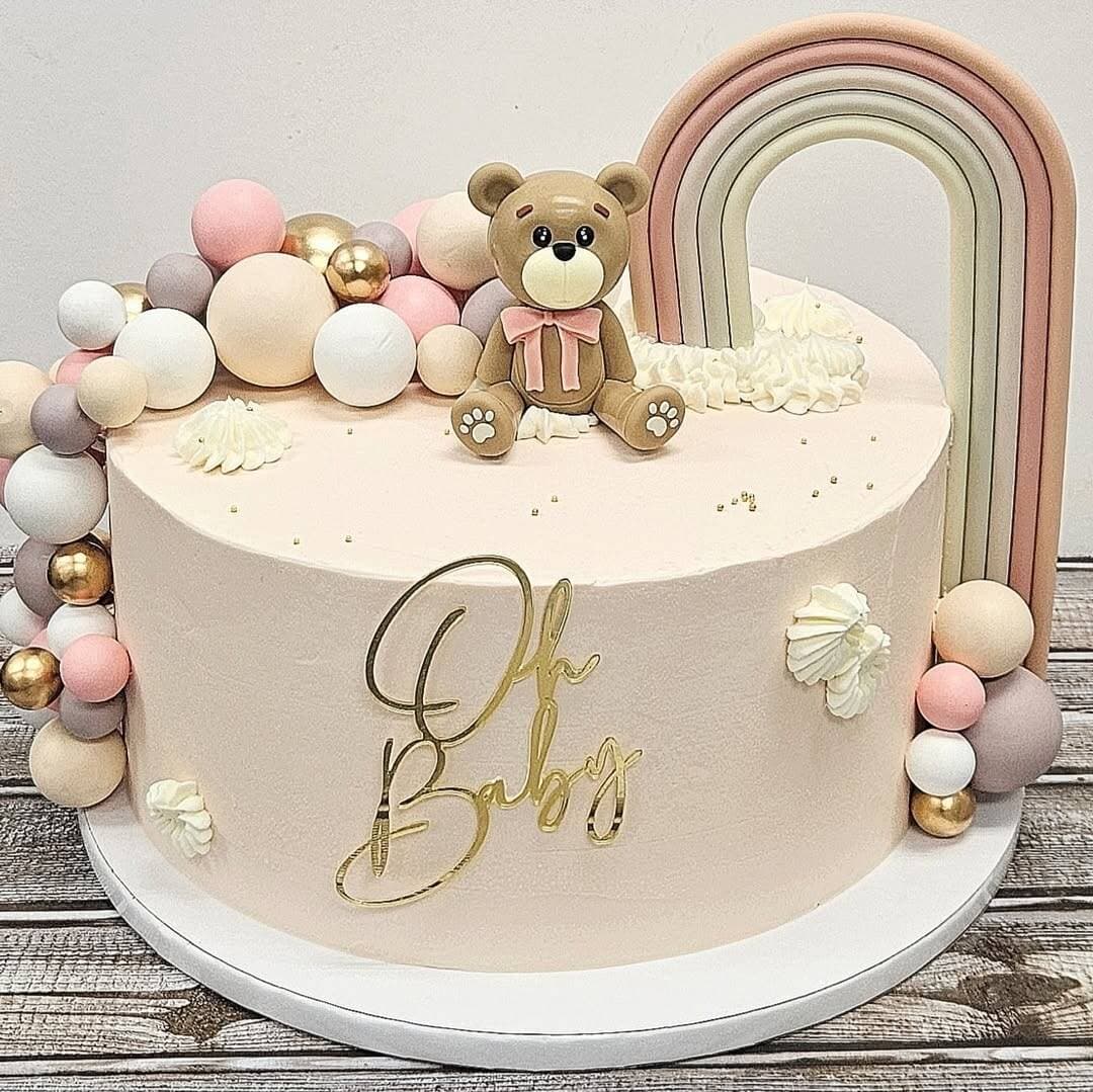 Pastel teddy bear baby shower cake