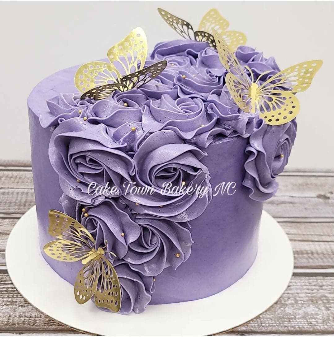 Purple rosette butterfly cake